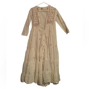 Boho cream embroidered maxi dress with a vintage vibe